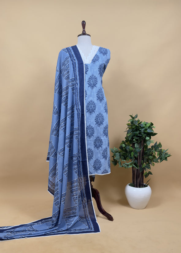 Indigo Blue Hand-Block Printed Pure Cotton Suit