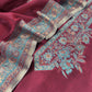 Maroon Unstitched Satin Silk Suit With Kani Weaving