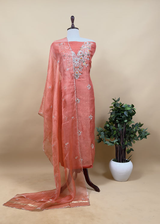 Kalasheel Luxe Orange Pure Crushed Tissue Kurta And Organza Dupatta With Zardosi And Dabka Handwork
