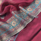 Maroon Unstitched Satin Silk Suit With Kani Weaving