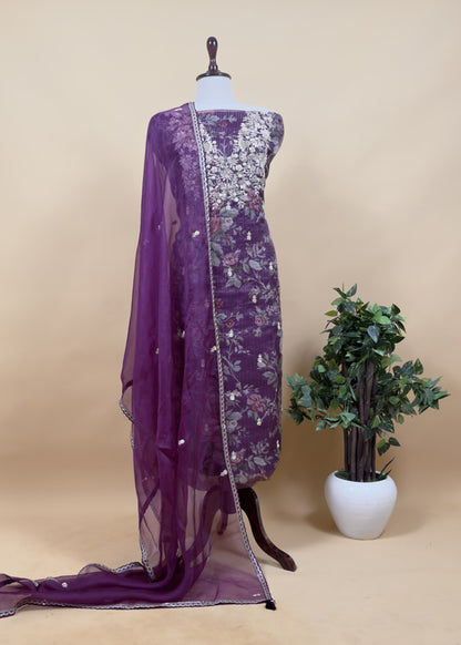 Kalasheel Luxe Deep Violet Pure Tissue Suit With Zardosi And Dabka Handwork