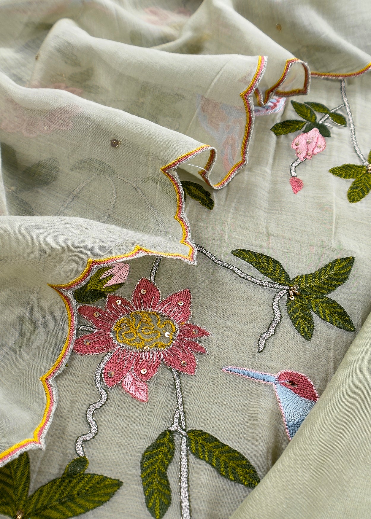 Mulmul suit set with garden embroidery

