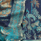 Navy Blue Unstitched Satin Silk Suit With Kani Weaving