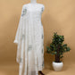 White With Pink Pure Mul Handblock Print Suit With Chikan Embroidery