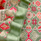 Green With Red Handloom Patola Unstitched Suit In Mulmul