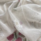 White With Pink Pure Mul Handblock Print Suit With Chikan Embroidery