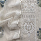 White With Blue Pure Mul Handblock Print Suit With Chikan Embroidery
