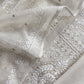 White With Blue Pure Mul Handblock Print Suit With Chikan Embroidery