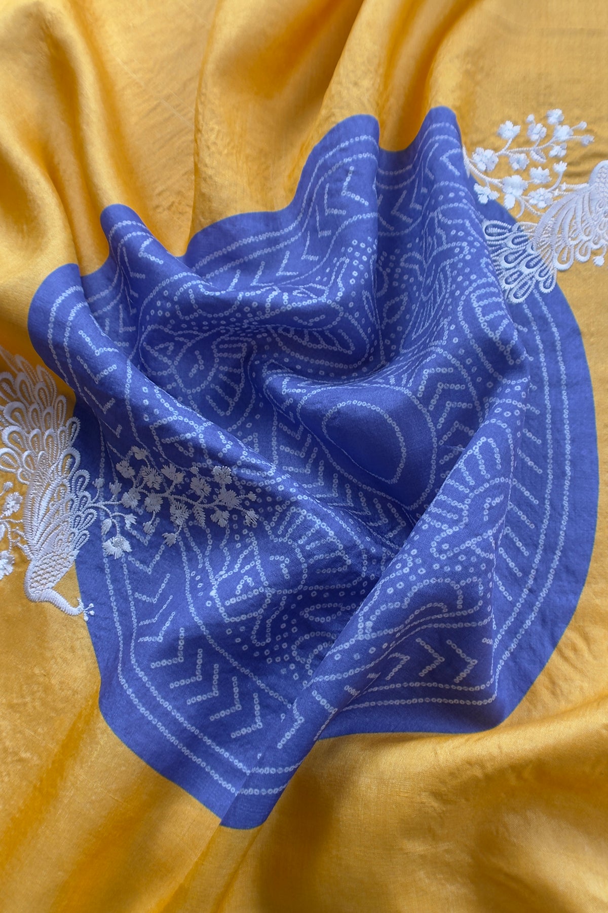 Yellow Pure Handwoven Silk Suit With Tussar Bandhani Dupatta