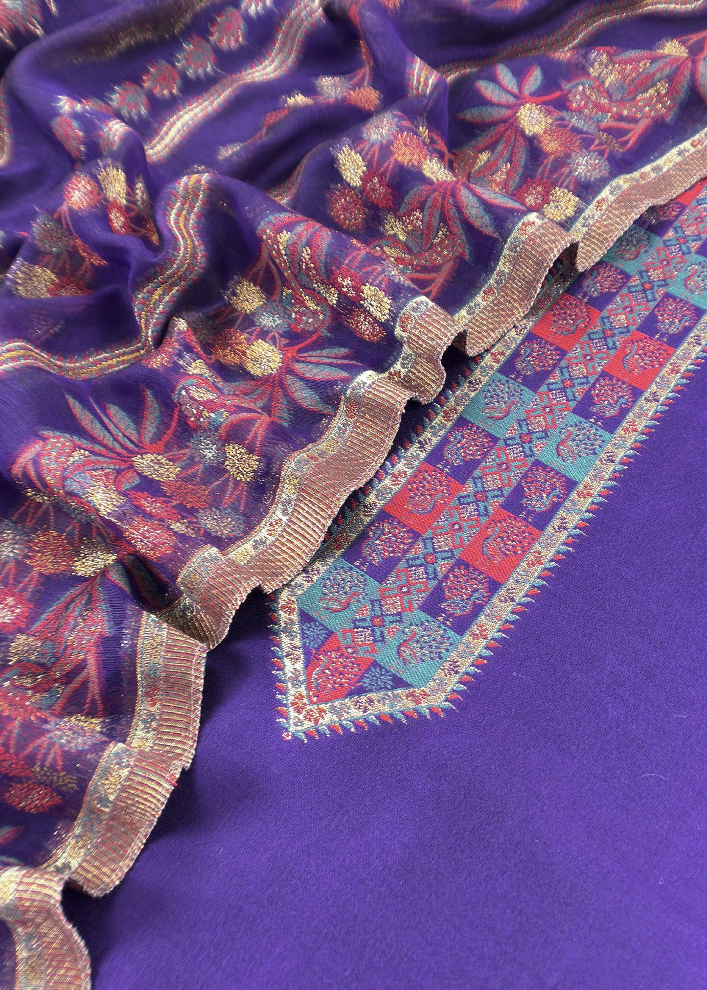 Purple Pure Silk Suit With Kani Gold Zari Weaving