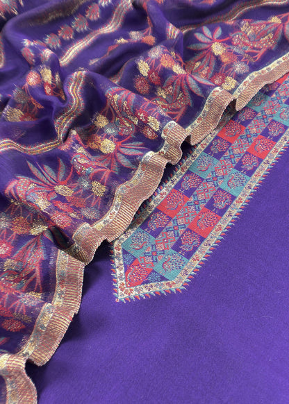 Purple Pure Silk Suit With Kani Gold Zari Weaving