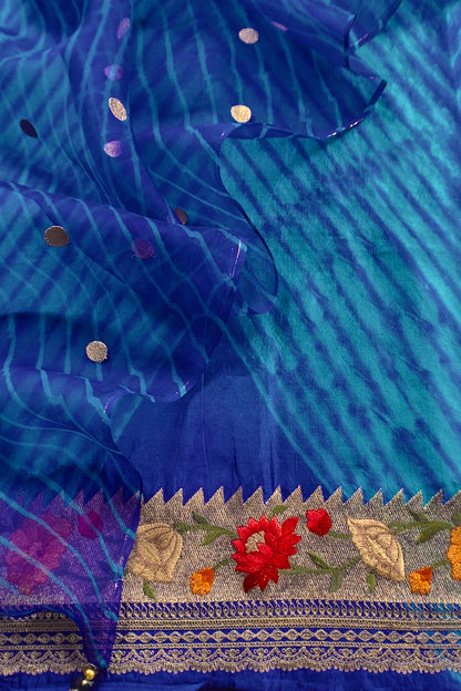 Premium quality silk unstitched suit with organza dupatta

