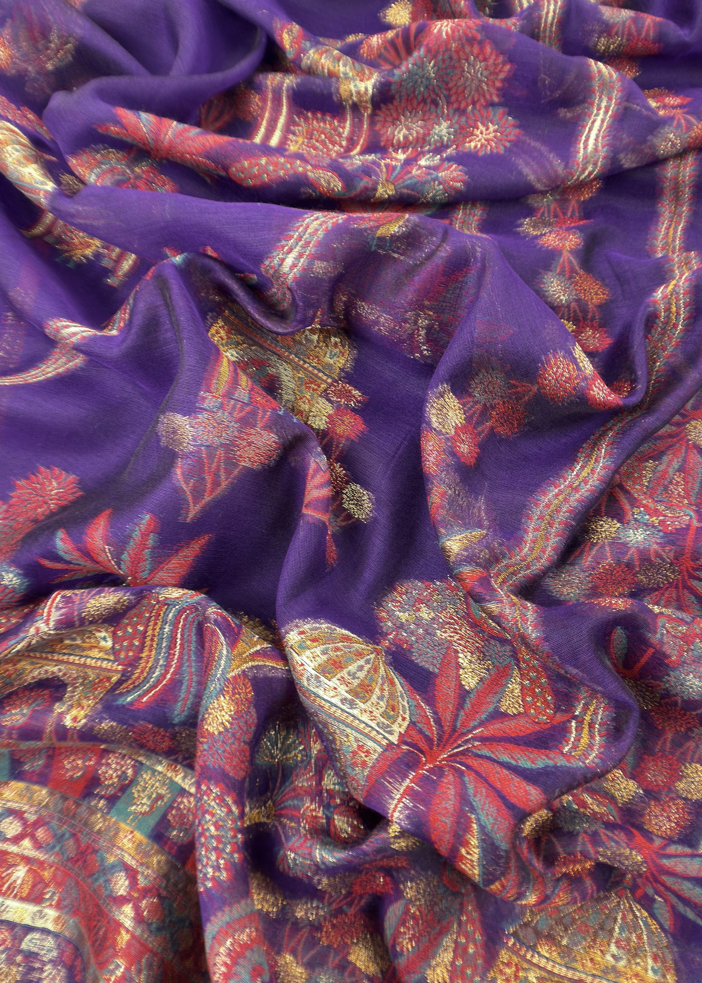 Purple Pure Silk Suit With Kani Gold Zari Weaving