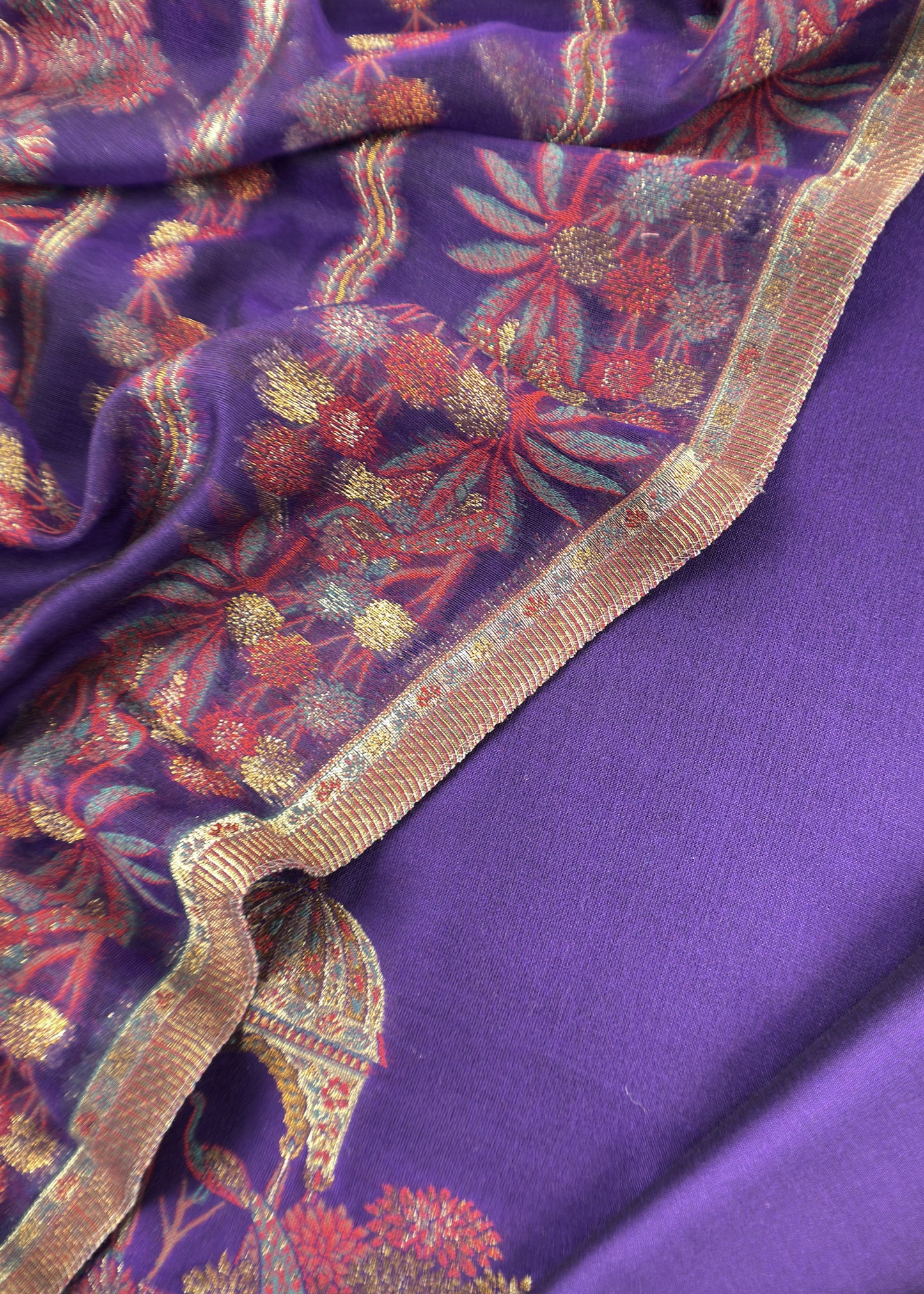 Purple Pure Silk Suit With Kani Gold Zari Weaving