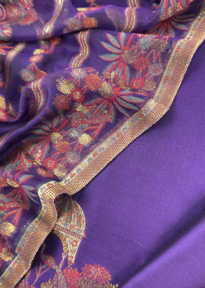 Purple Pure Silk Suit With Kani Gold Zari Weaving