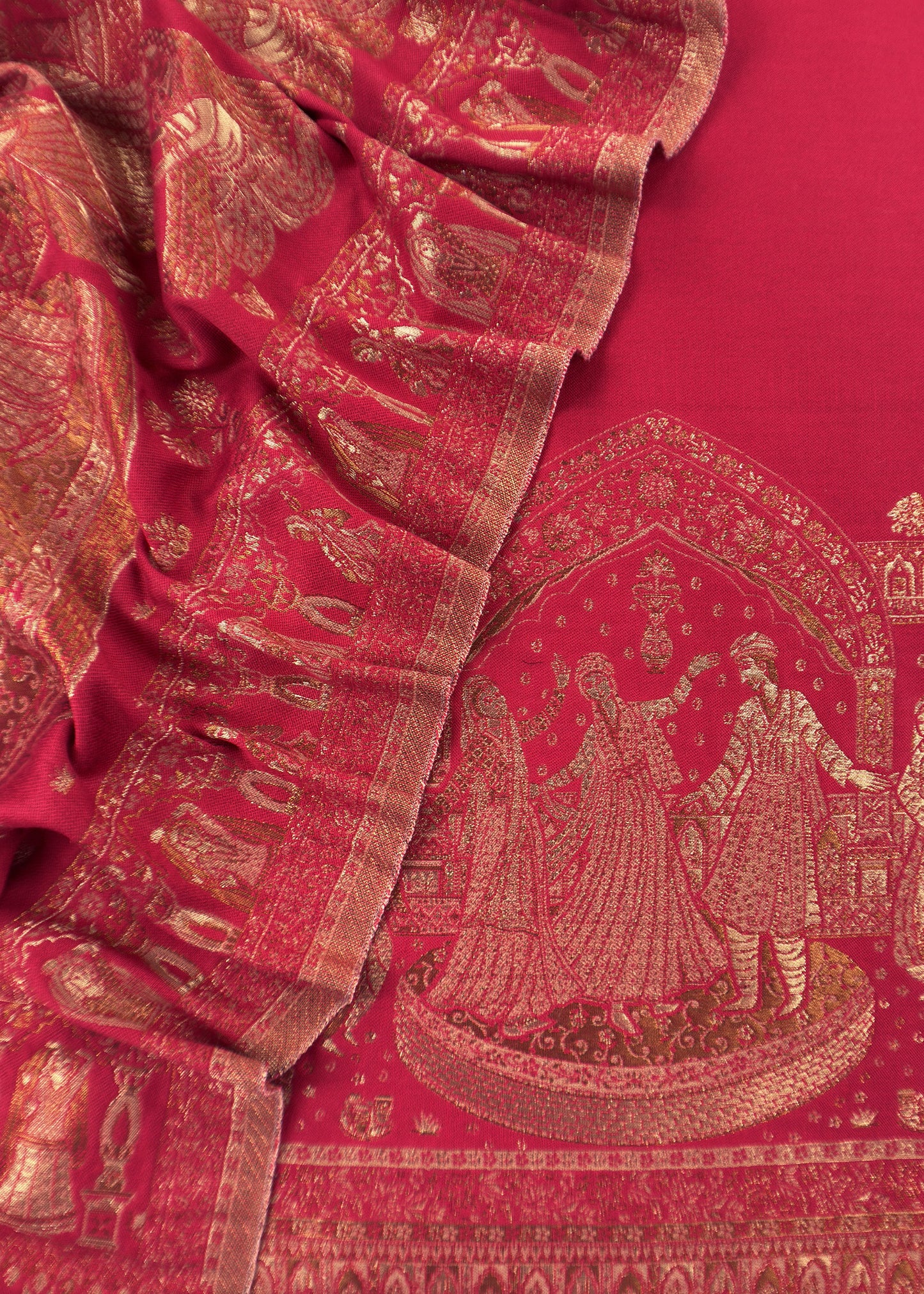 Red Pure Woolen Suit With Kani Weaving