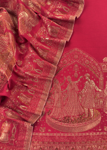 Red Pure Woolen Suit With Kani Weaving