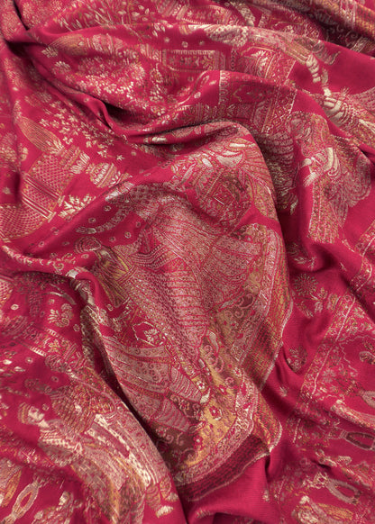 Red Pure Woolen Suit With Kani Weaving
