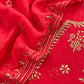 Red Handloom Mul Chanderi Suit With Gold Pitta Hand Work And Embroidery