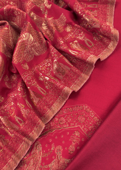 Red Pure Woolen Suit With Kani Weaving