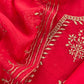 Red Handloom Mul Chanderi Suit With Gold Pitta Hand Work And Embroidery