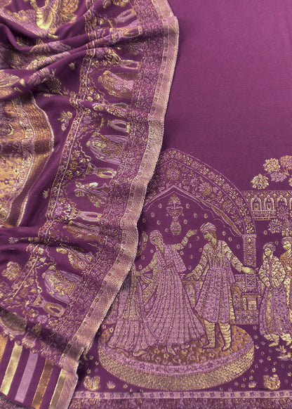 Wine Pure Woolen Suit With Kani Weaving
