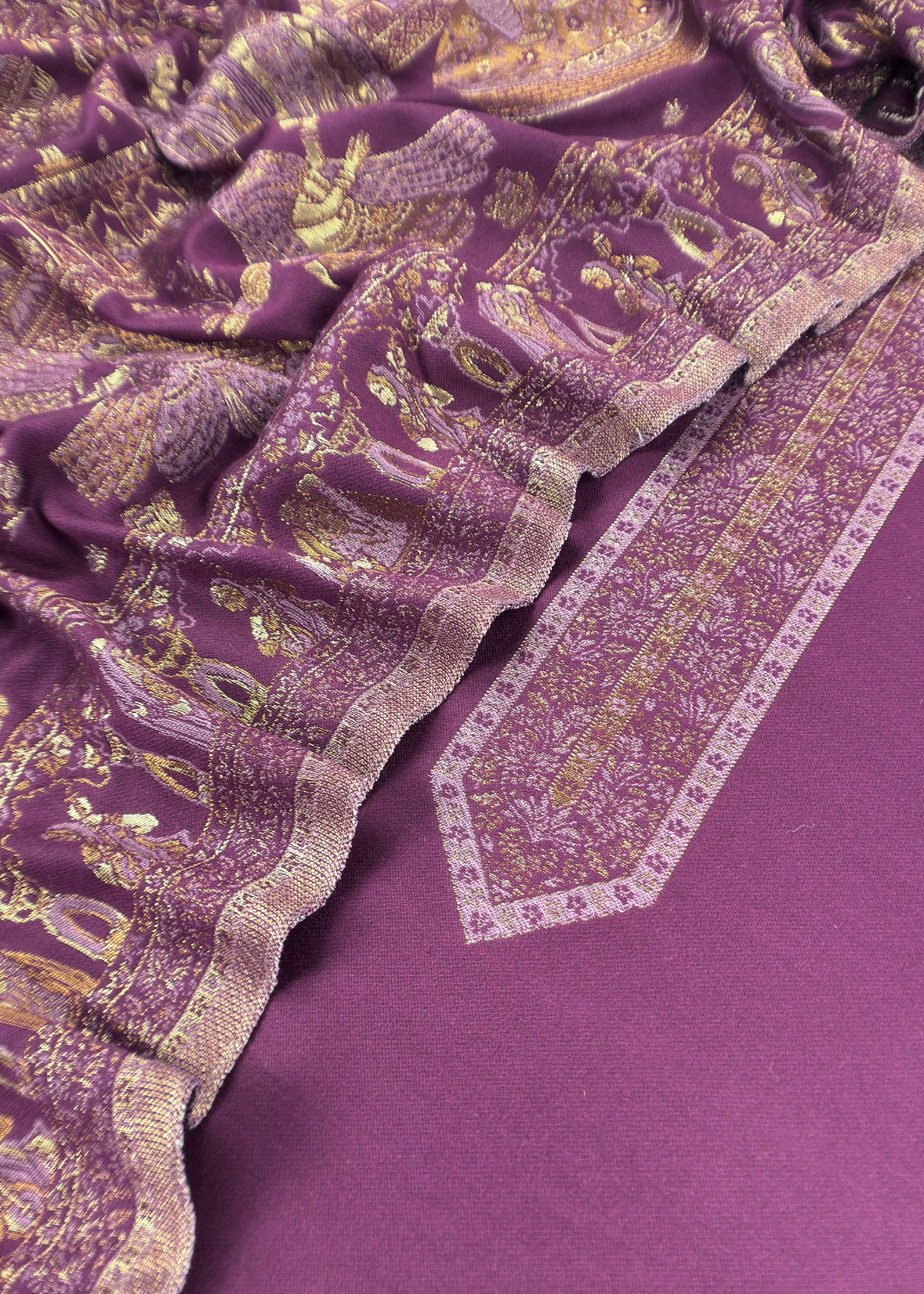 Wine Pure Woolen Suit With Kani Weaving