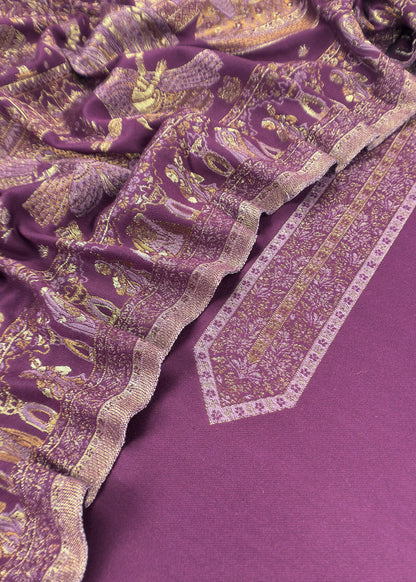 Wine Pure Woolen Suit With Kani Weaving