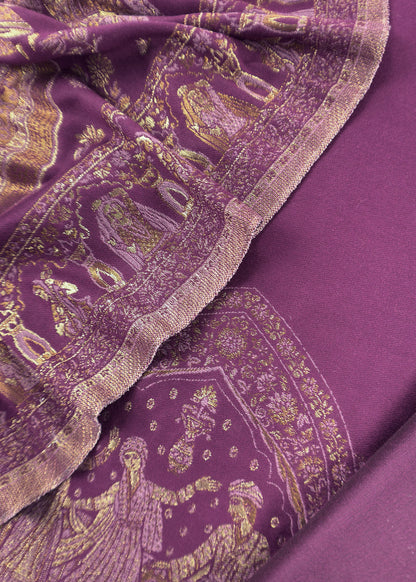 Wine Pure Woolen Suit With Kani Weaving