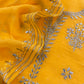 Yellow Handloom Mul Chanderi Suit With Gold Pitta Hand Work And Embroidery