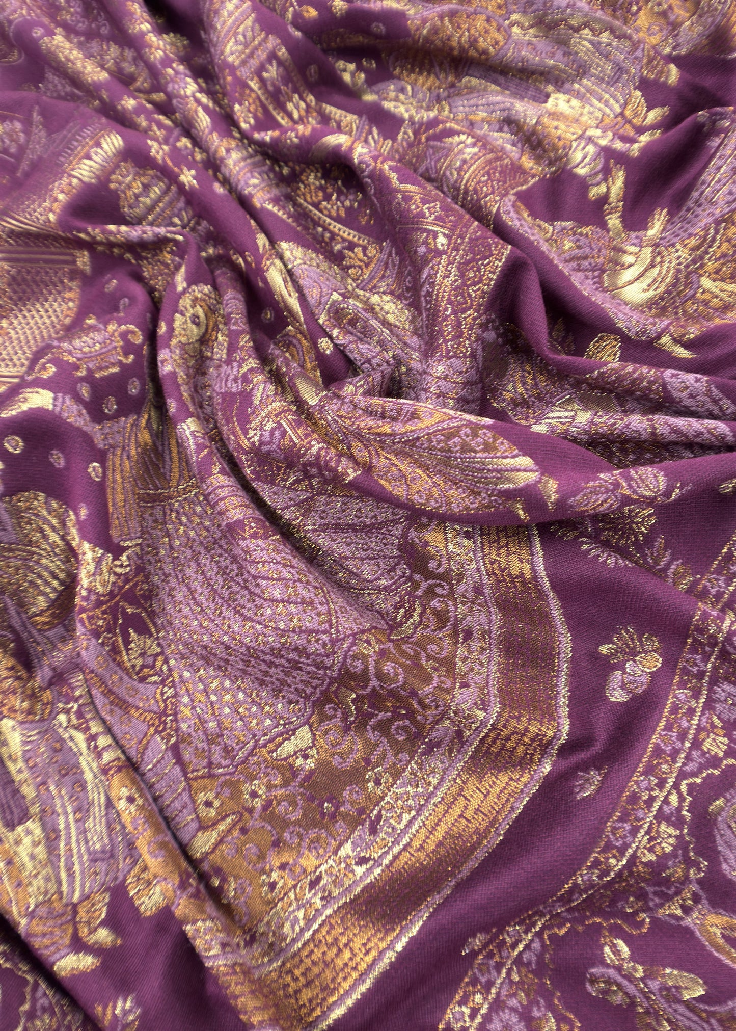 Wine Pure Woolen Suit With Kani Weaving