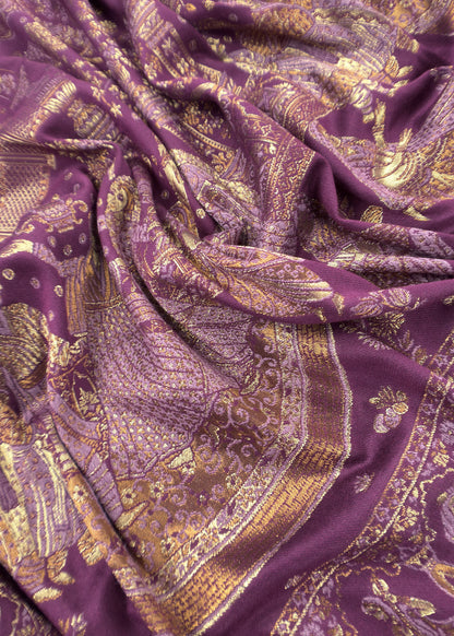 Wine Pure Woolen Suit With Kani Weaving