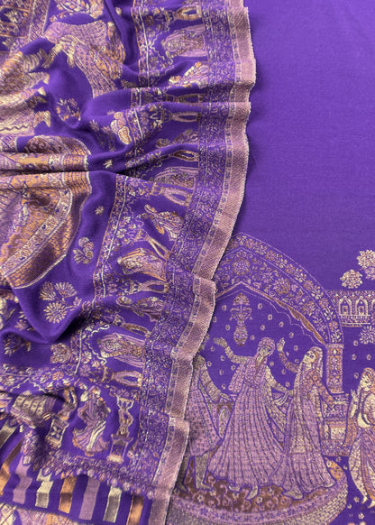 Purple Pure Woolen Suit With Kani Weaving