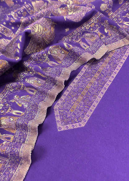 Purple Pure Woolen Suit With Kani Weaving