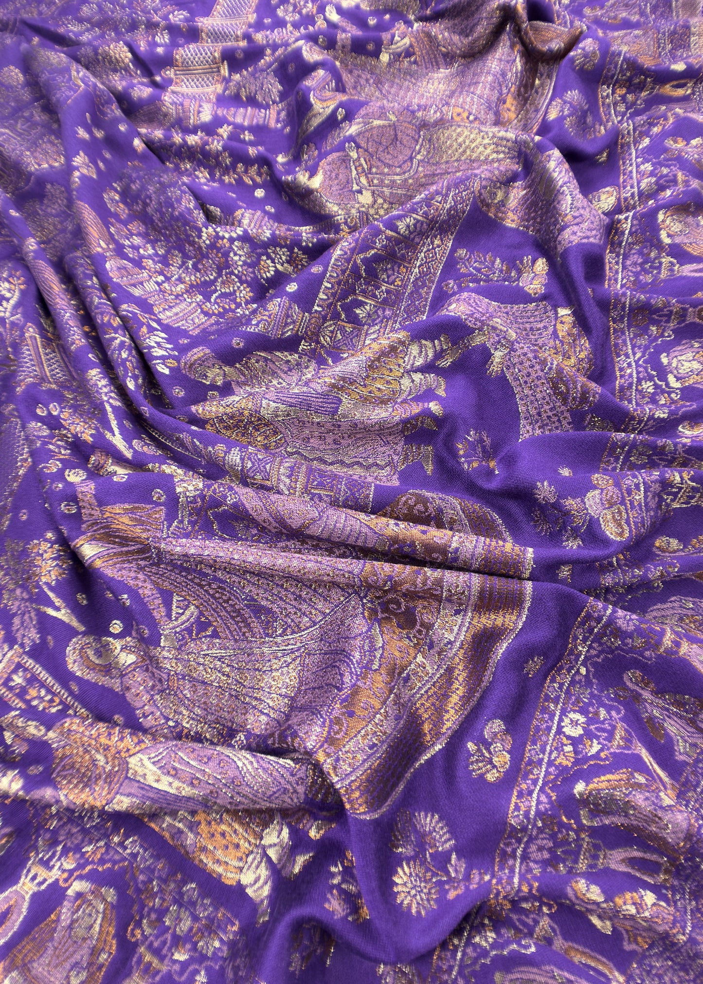 Purple Pure Woolen Suit With Kani Weaving