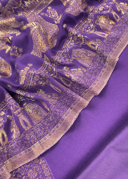 Purple Pure Woolen Suit With Kani Weaving