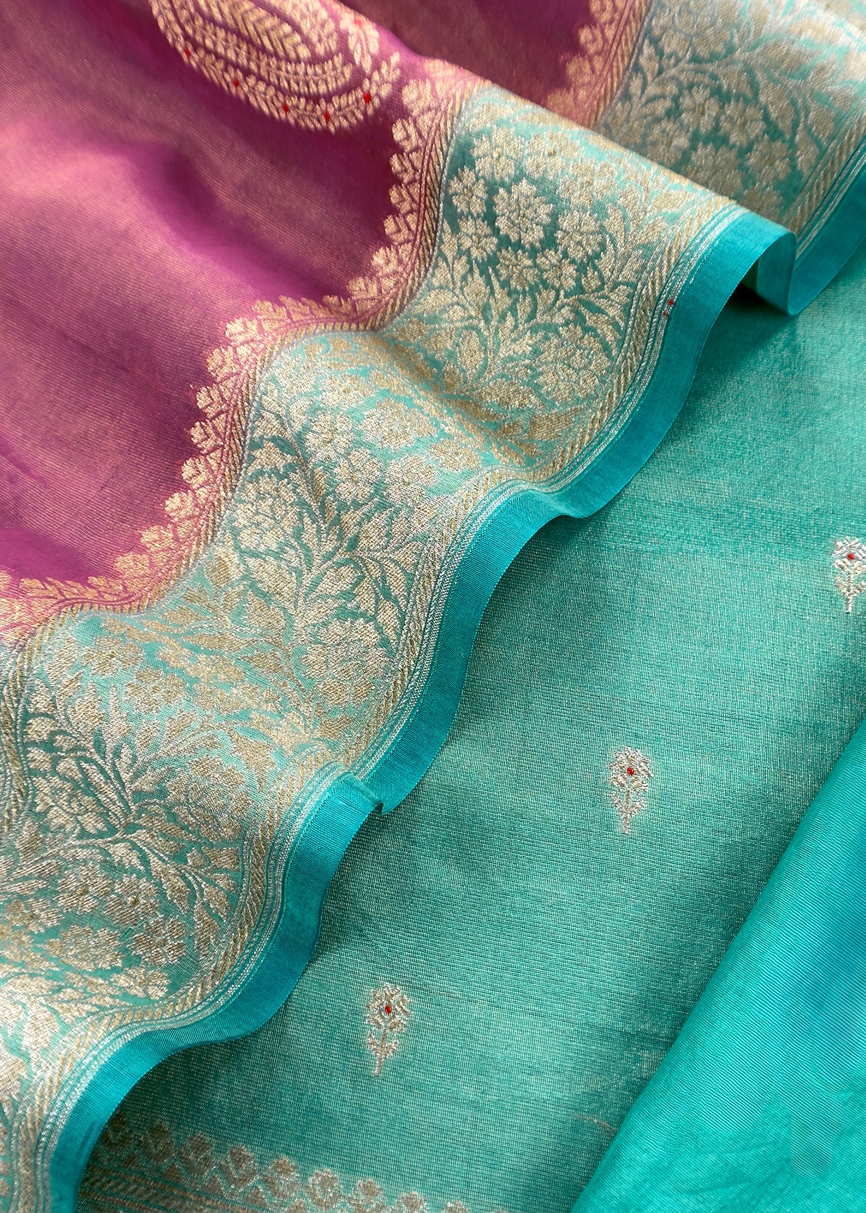 Dynasty Green Handloom Tiissue Silk Suit With Meenakari Kadwa Weaving