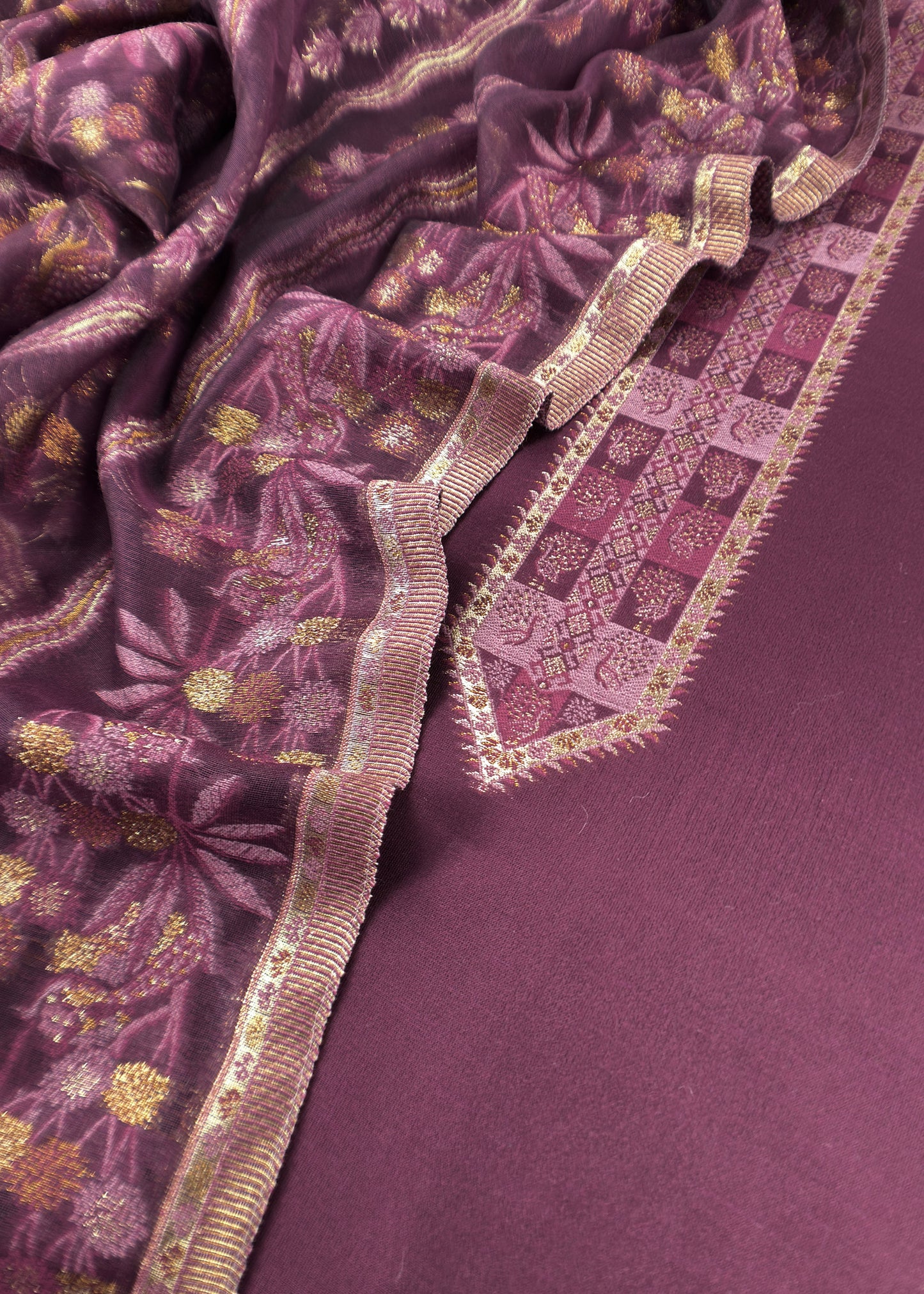 Wine Pure Silk Suit With Kani Gold Zari Weaving