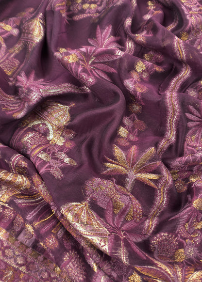 Wine Pure Silk Suit With Kani Gold Zari Weaving