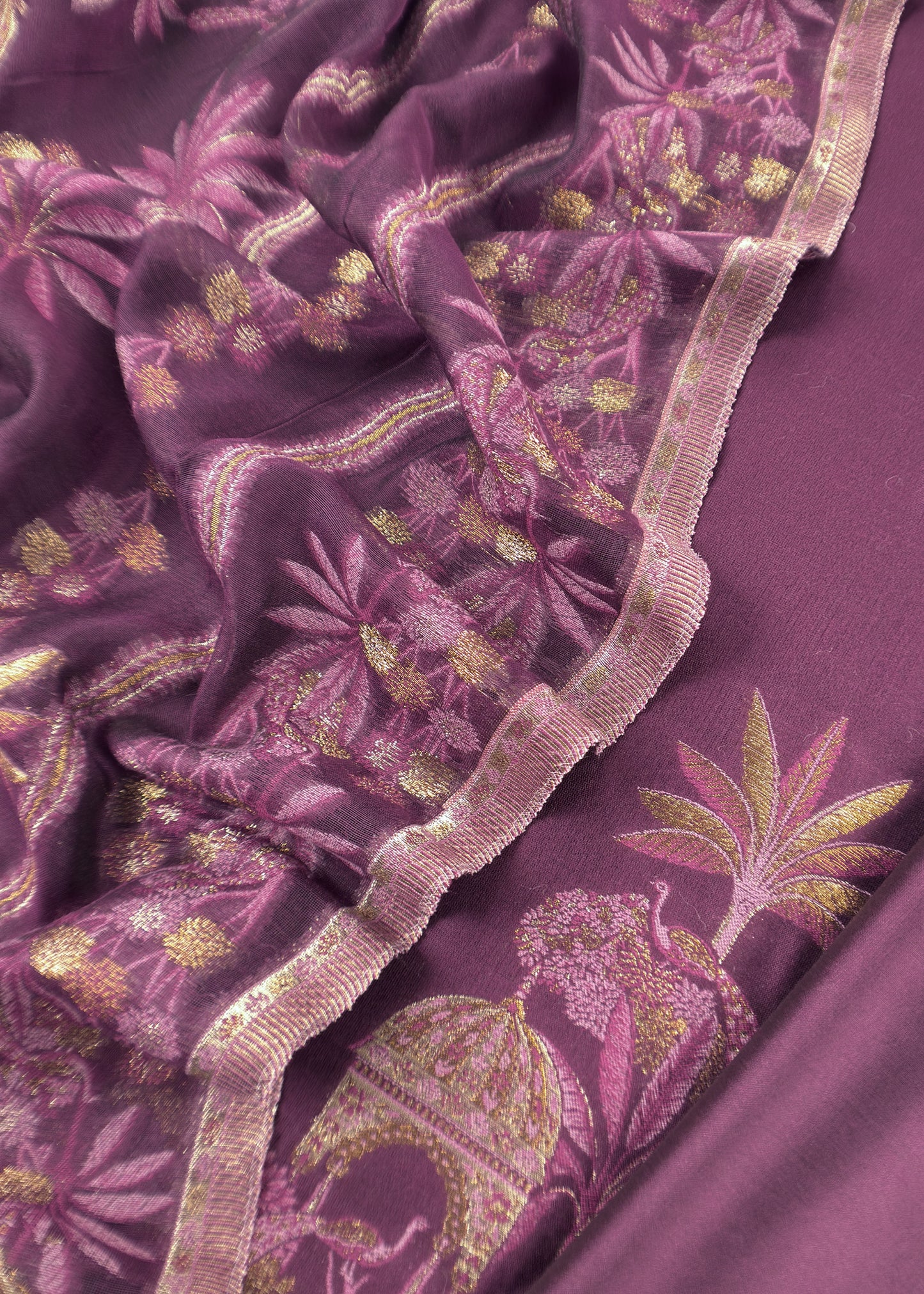 Wine Pure Silk Suit With Kani Gold Zari Weaving