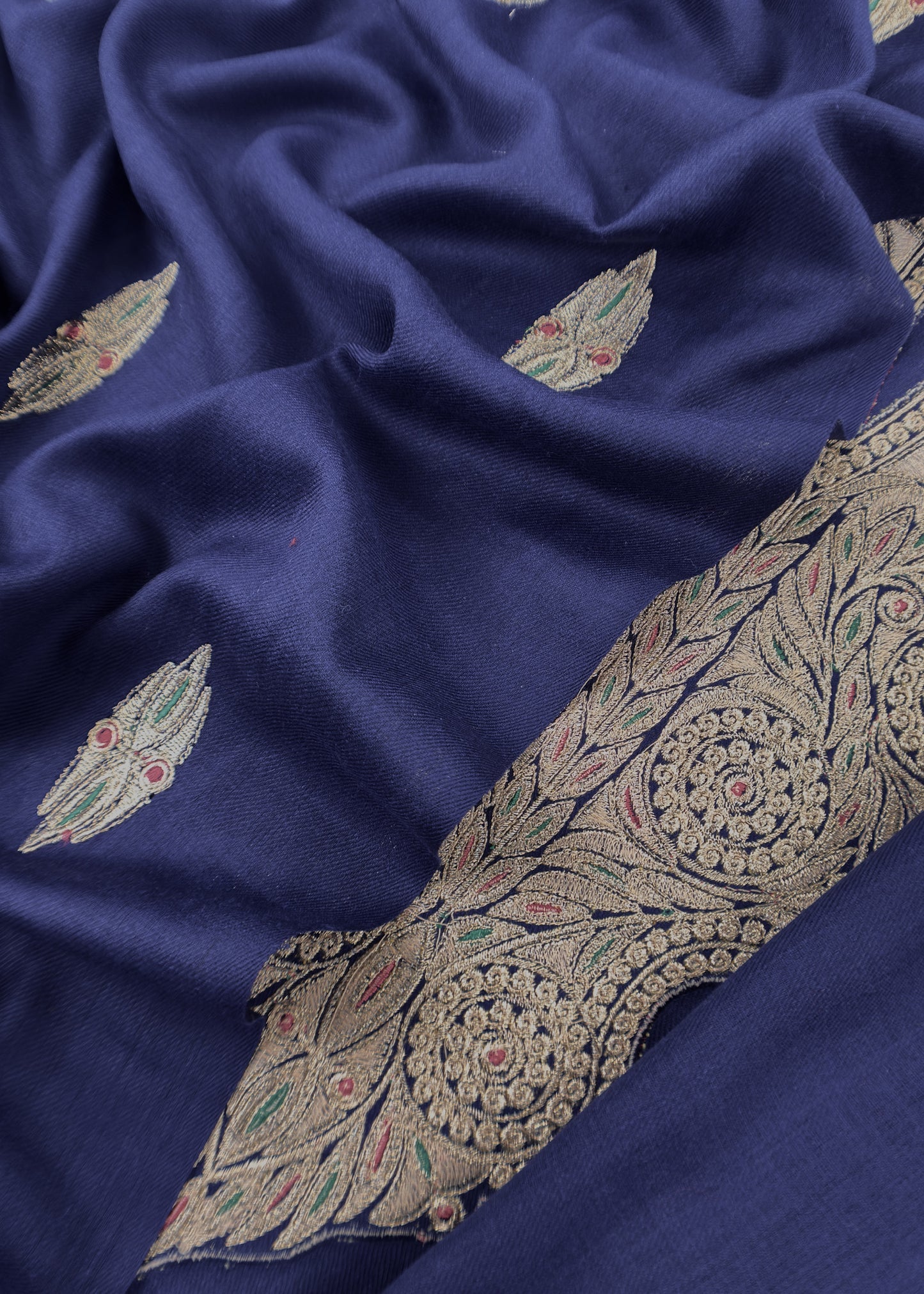 Blue Merino wool  Unstitched Suit With Aari Zari Embroidery