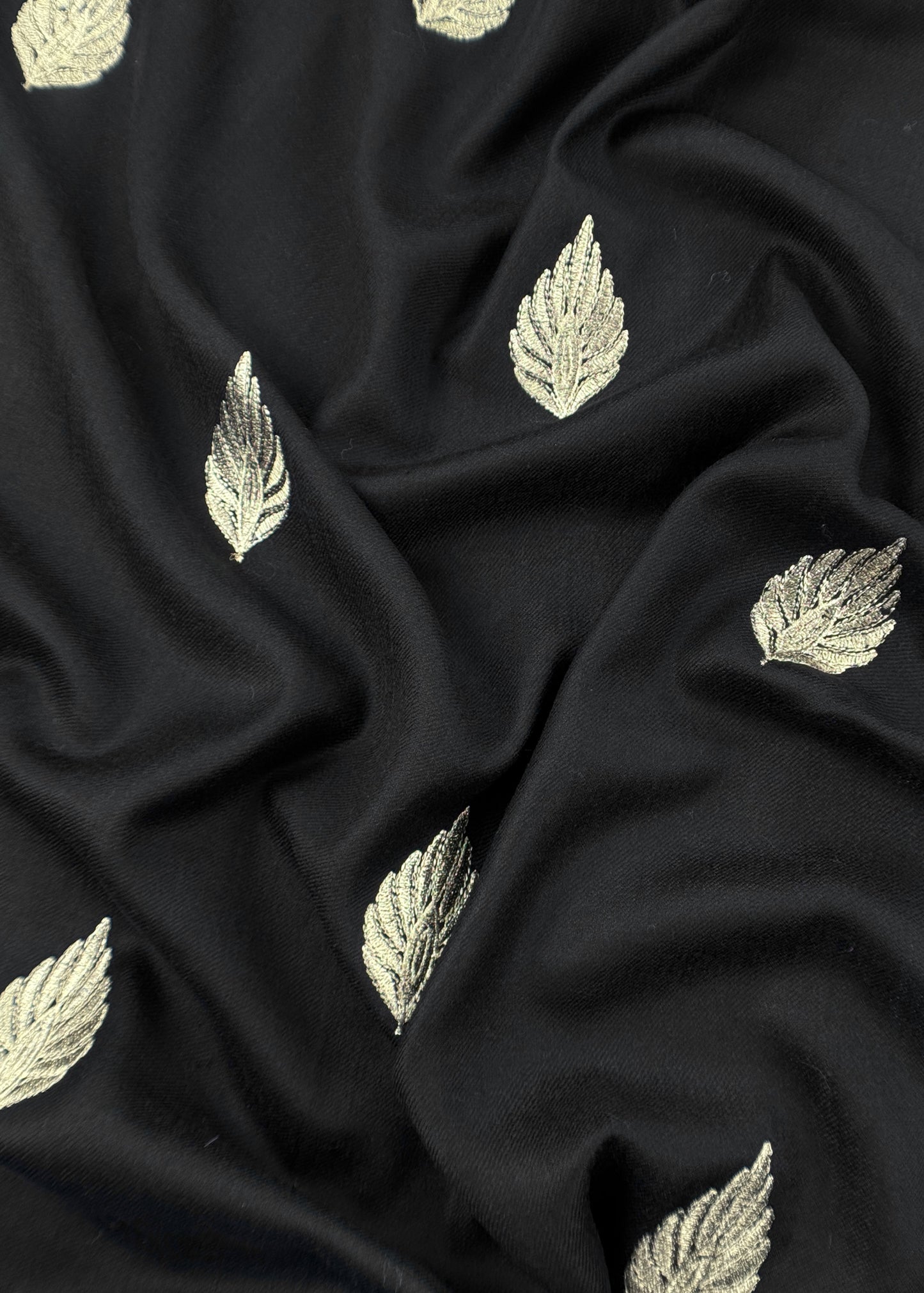 Black Woolen Unstitched Suit With Aari Zari Embroidery