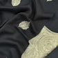 Black Woolen Unstitched Suit With Aari Zari Embroidery