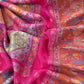Pink And Orange Handloom Silk Suit With Kani Zari Weaving