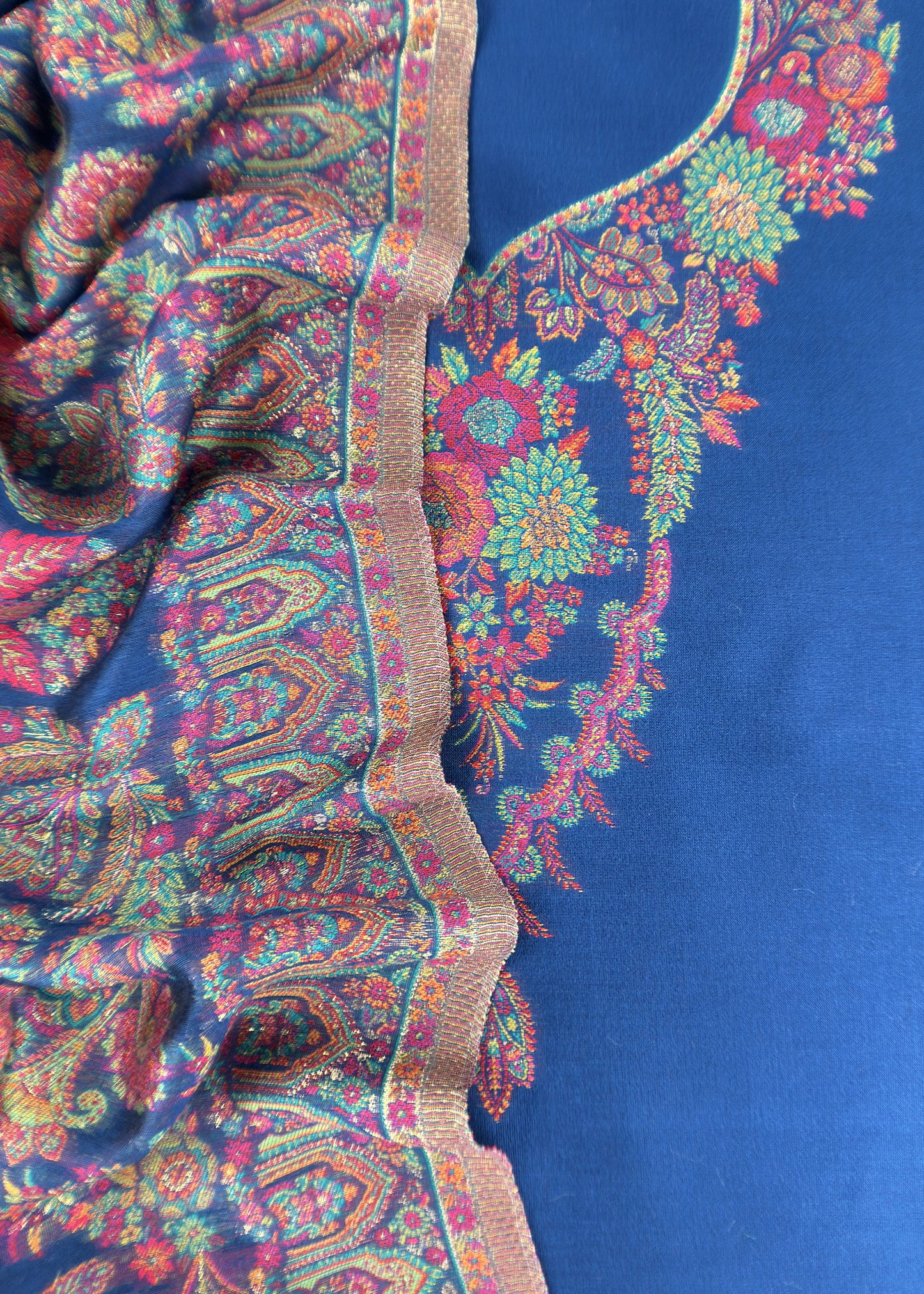 Royal Blue Handloom Silk Suit With Kani Weaving