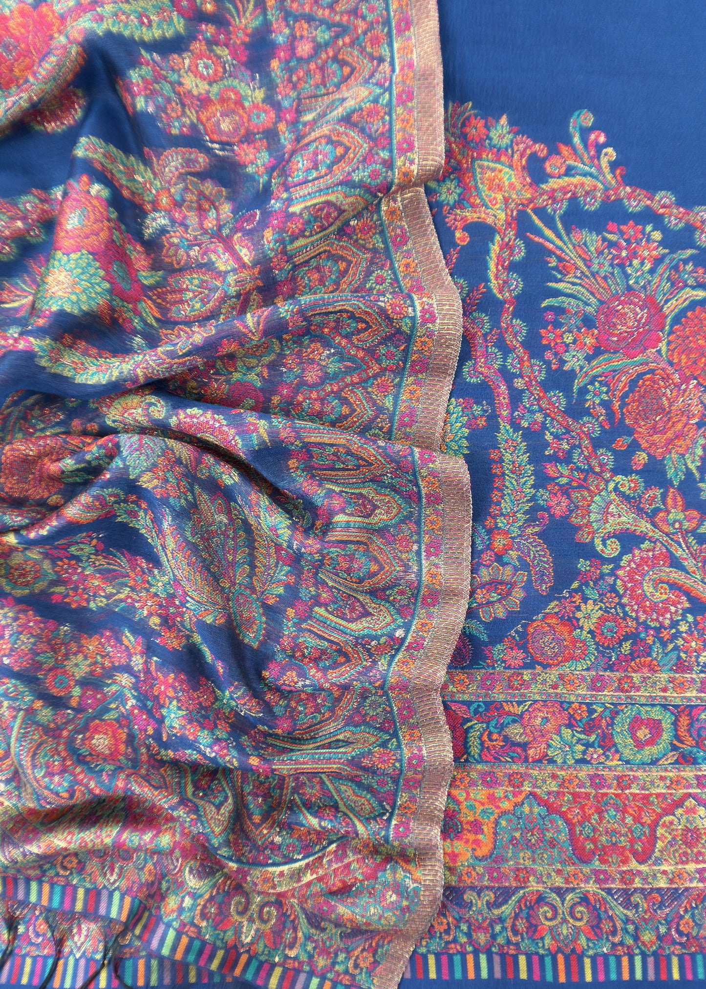 Royal Blue Handloom Silk Suit With Kani Weaving