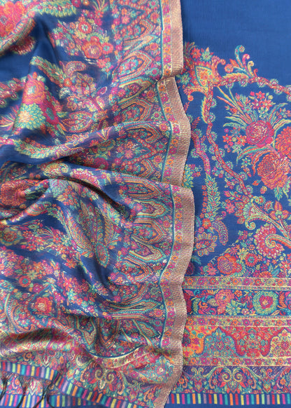 Royal Blue Handloom Silk Suit With Kani Weaving