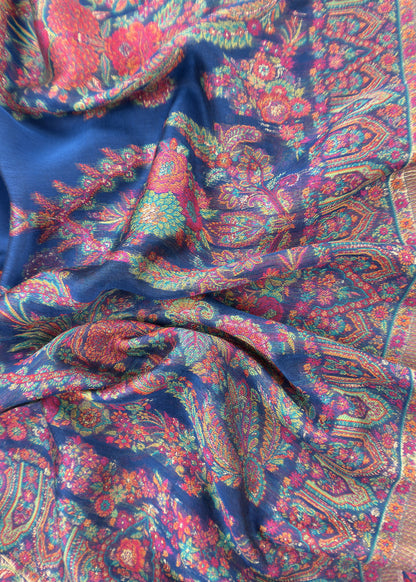 Royal Blue Handloom Silk Suit With Kani Weaving