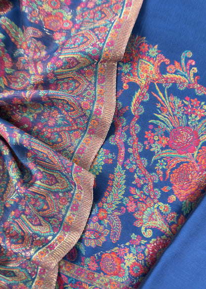 Royal Blue Handloom Silk Suit With Kani Weaving