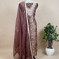 Brown Hand-Brushed Kora Silk Suit With Zardozi Handwork